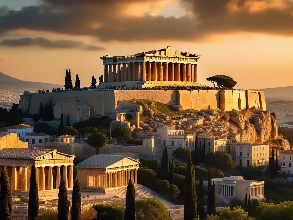 Acropolis de Atenas al atardecer, con el majestuoso Partenón en el centro