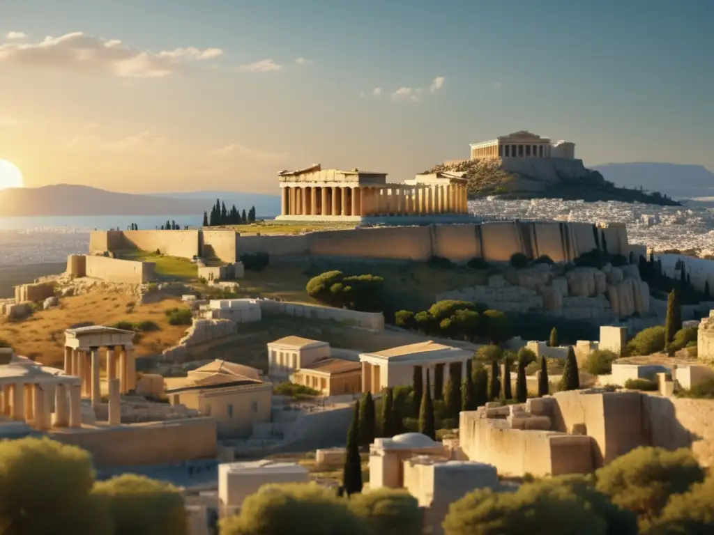 Paisaje sereno de la antigua Grecia con Acropolis en Atenas