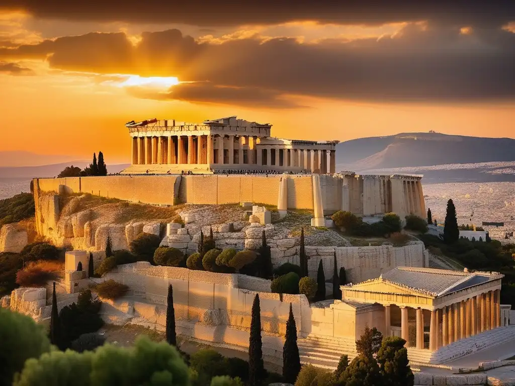 Descubre la majestuosidad de la antigua Grecia con Herodoto: Acropolis de Atenas al atardecer