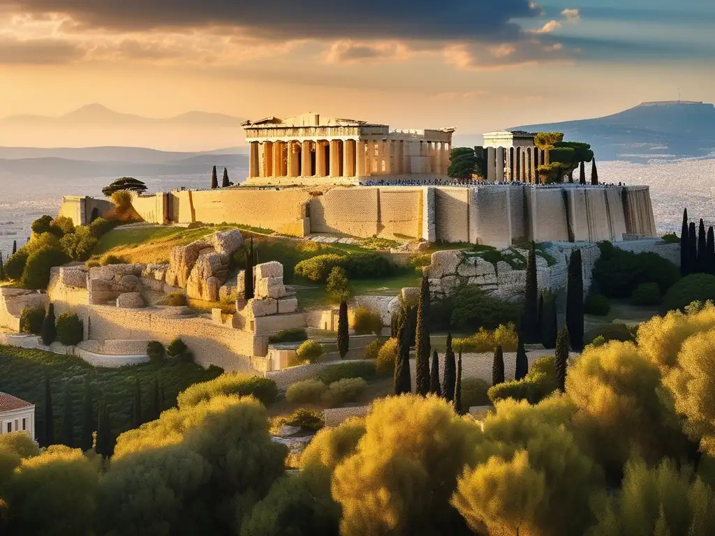 Explorando la geografía de la Antigua Grecia: Acropolis de Atenas, Parthenon, naturaleza y cielo azul