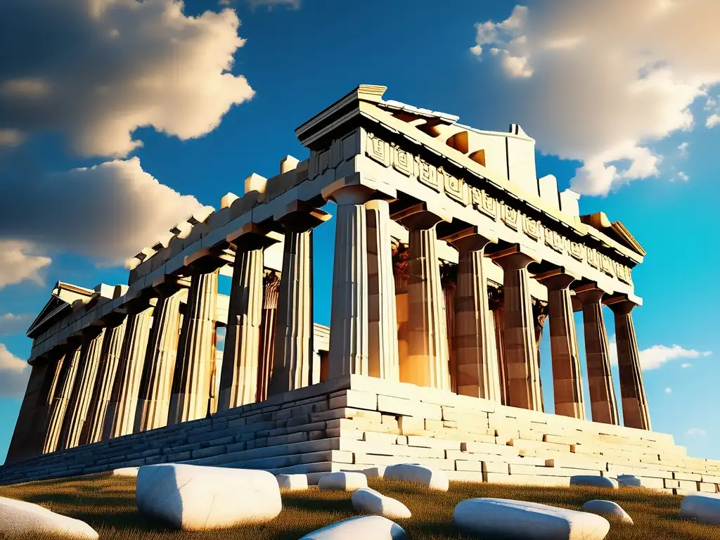 Importancia del Periodo Clásico en Grecia: Acropolis de Atenas, Parthenon majestuoso, artesanía exquisita, paisaje hermoso y mar Egeo