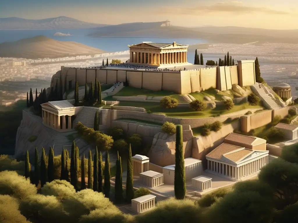 Panorámica del majestuoso Acropolis en Atenas, resaltando la importancia de las Ágoras en Grecia