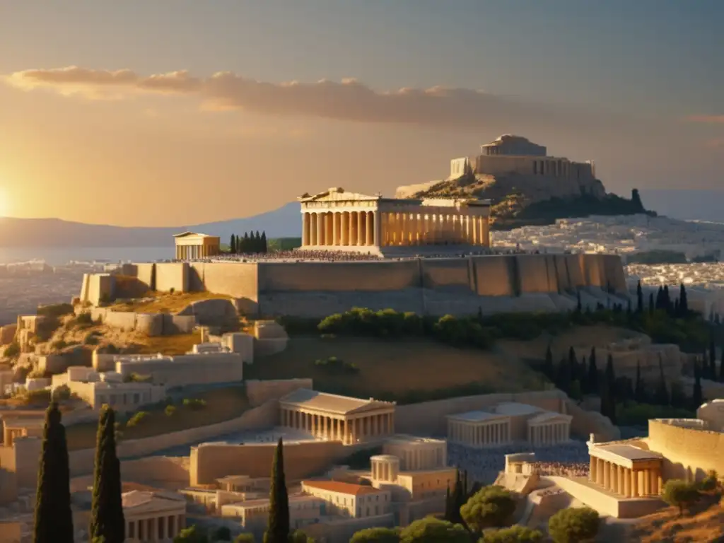 Acropolis de Atenas al atardecer, simbolizando alianzas diplomáticas en Grecia antigua