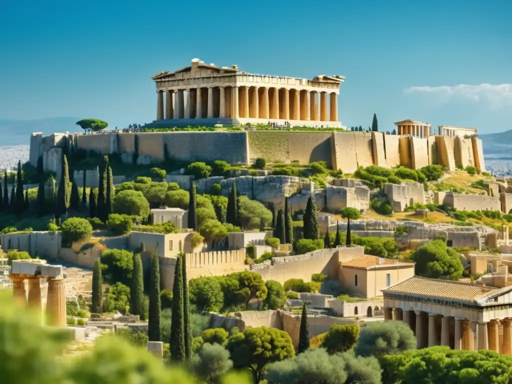 Acropolis de Atenas: majestuosa ciudadela antigua, Parthenon y paisaje urbano de Atenas, reflejando historia y Alianzas y tratados en Grecia