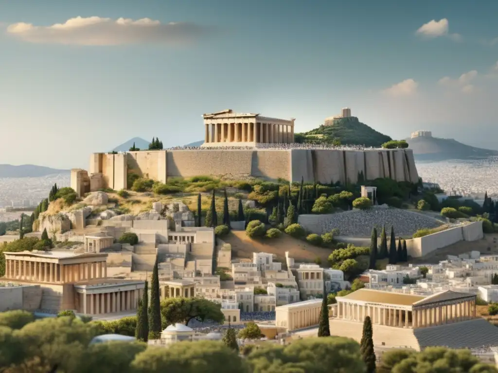 Panorama de la antigua Atenas con Acropolis y alianzas y tratados en la antigua Grecia
