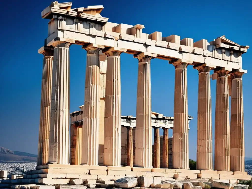 Importancia literatura menor Antigua Grecia: Acropolis en Atenas, Grecia, con el majestuoso Partenón y su arquitectura histórica