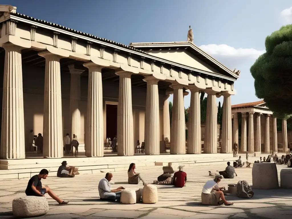 Agora de Atenas durante la era arcaica: escena de actividad democrática Agora en la Antigua Atenas: Origen de la democracia en Grecia
