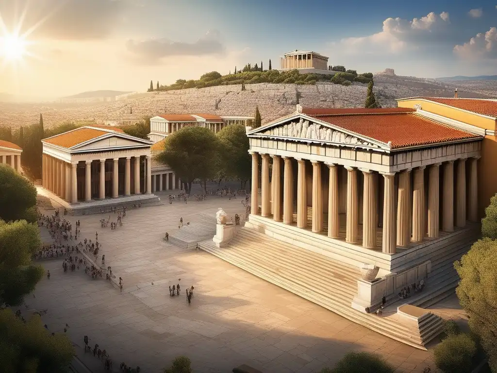 La antigua ágora griega en Atenas, cuna de la democracia Imagen detallada de la antigua ágora griega en Atenas, cuna de la democracia