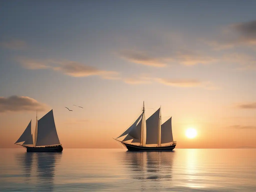 Expansión Grecia: Periodo Arcaico, amanecer mediterráneo sereno con barcos griegos y paisaje costero