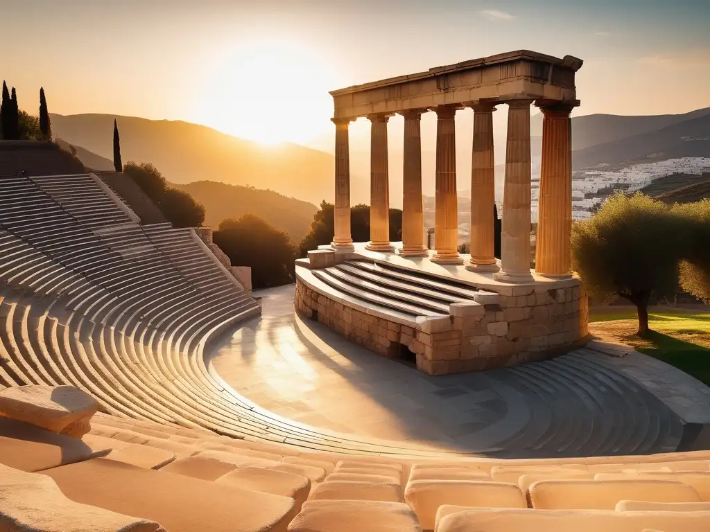 Anfiteatro griego al atardecer: amor platónico en la Antigua Grecia