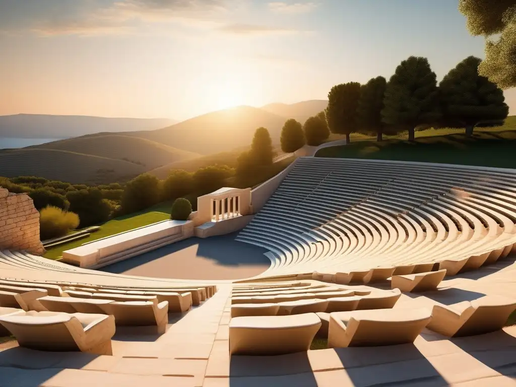 Escena tranquila de un anfiteatro griego al atardecer - Compositores Antigua Grecia Melodías