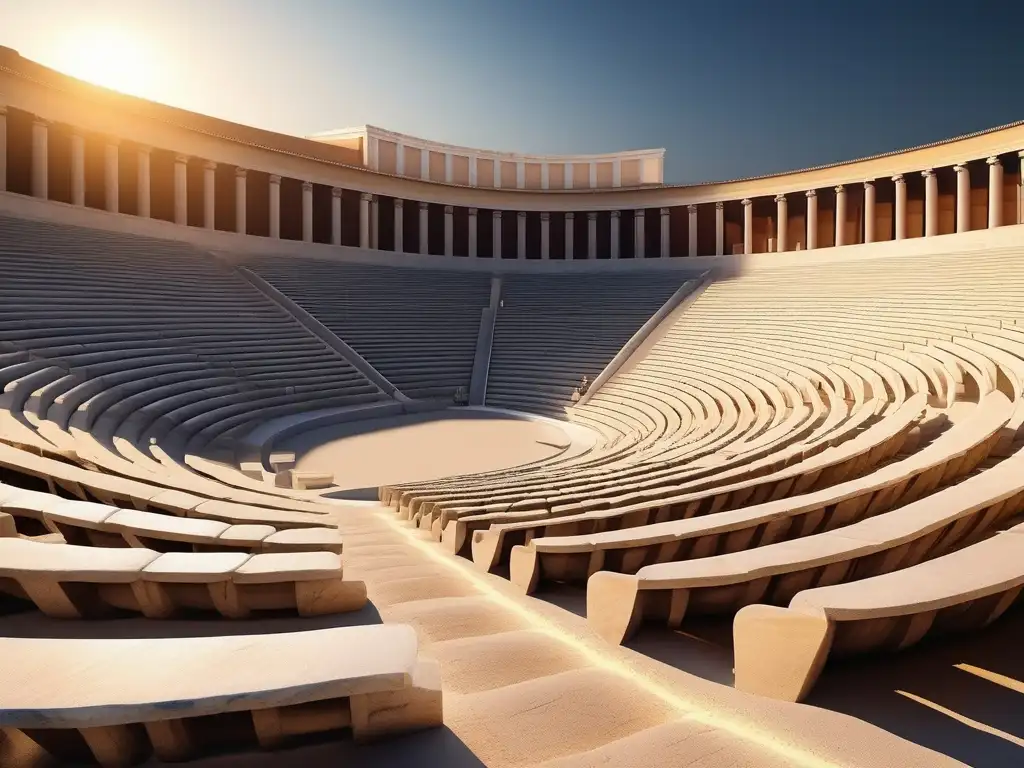 Influencia literatura moderna Grecia: anfiteatro griego al atardecer