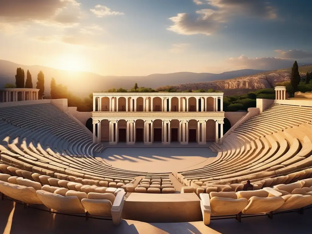 Teatro griego clásico: influencia y belleza de un anfiteatro antiguo al atardecer