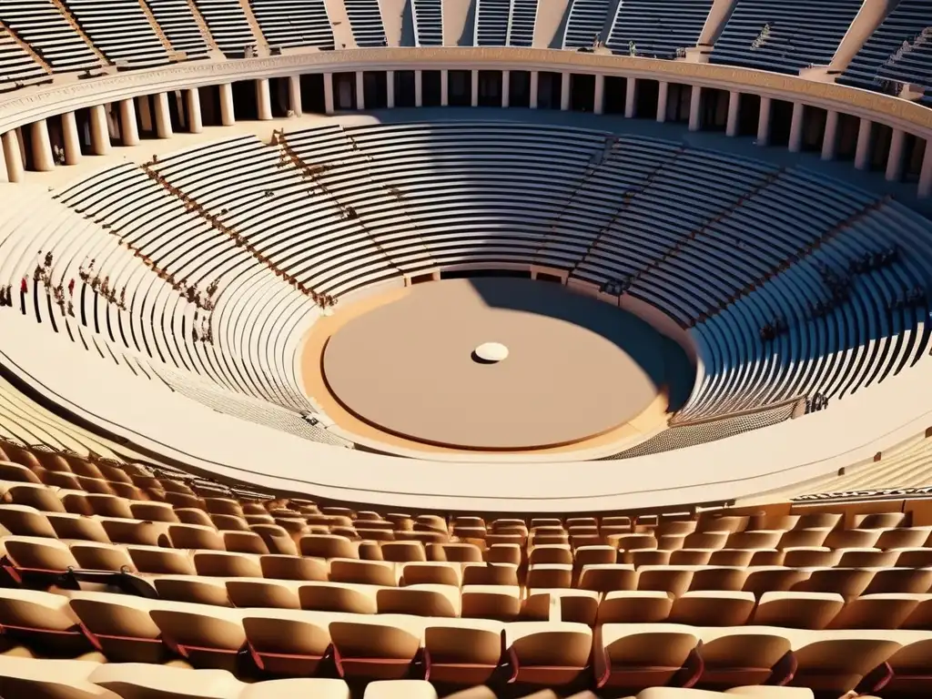 Celebraciones en la Antigua Grecia: Anfiteatro griego con espectáculo teatral vibrante y colorido