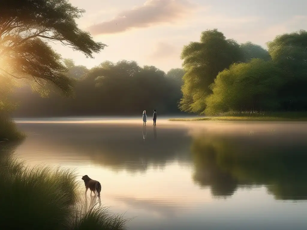 Amistad según Aristóteles: escena fotorealista que muestra la importancia de la amistad en un entorno sereno y natural