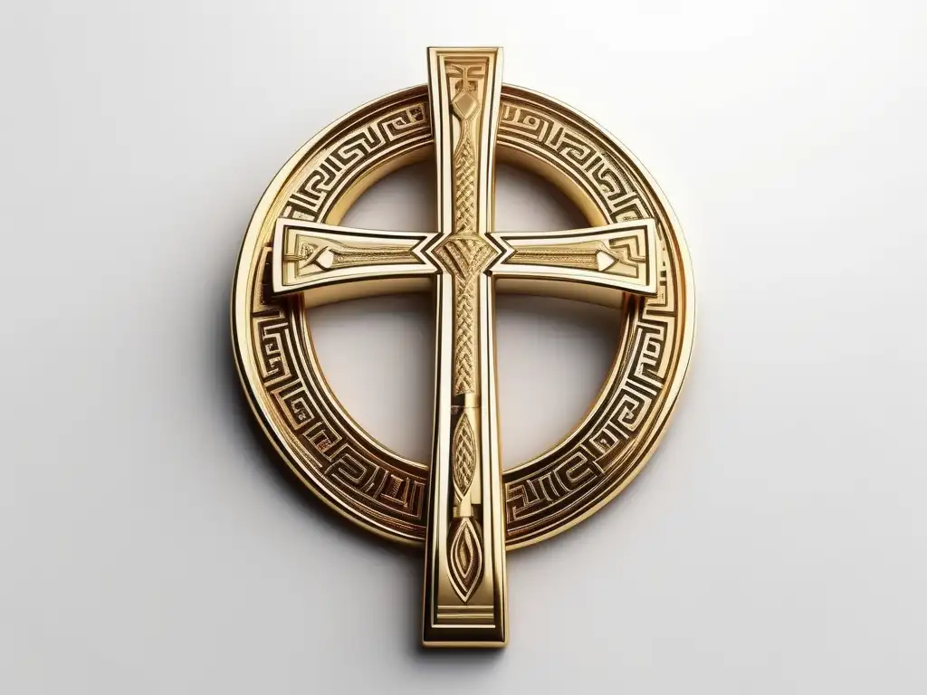 Amuleto de vida antiguo: Ankh griego de oro con detalles intrincados y elegantes en fondo blanco