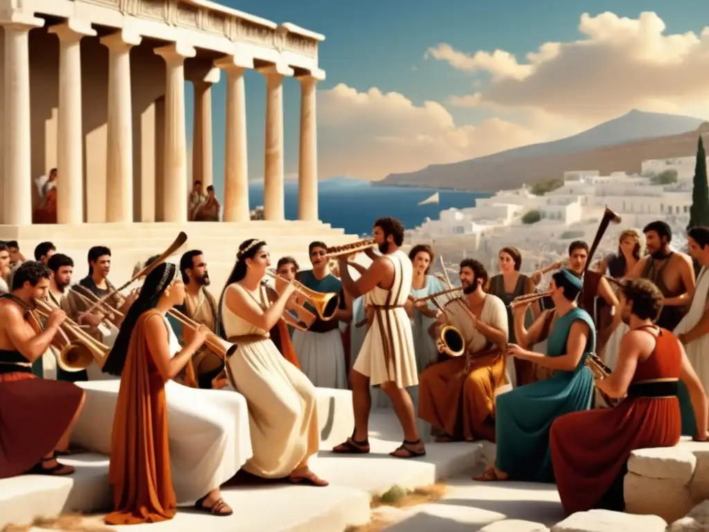 ancient greece musicians playing aulos in a lively scene 2 1