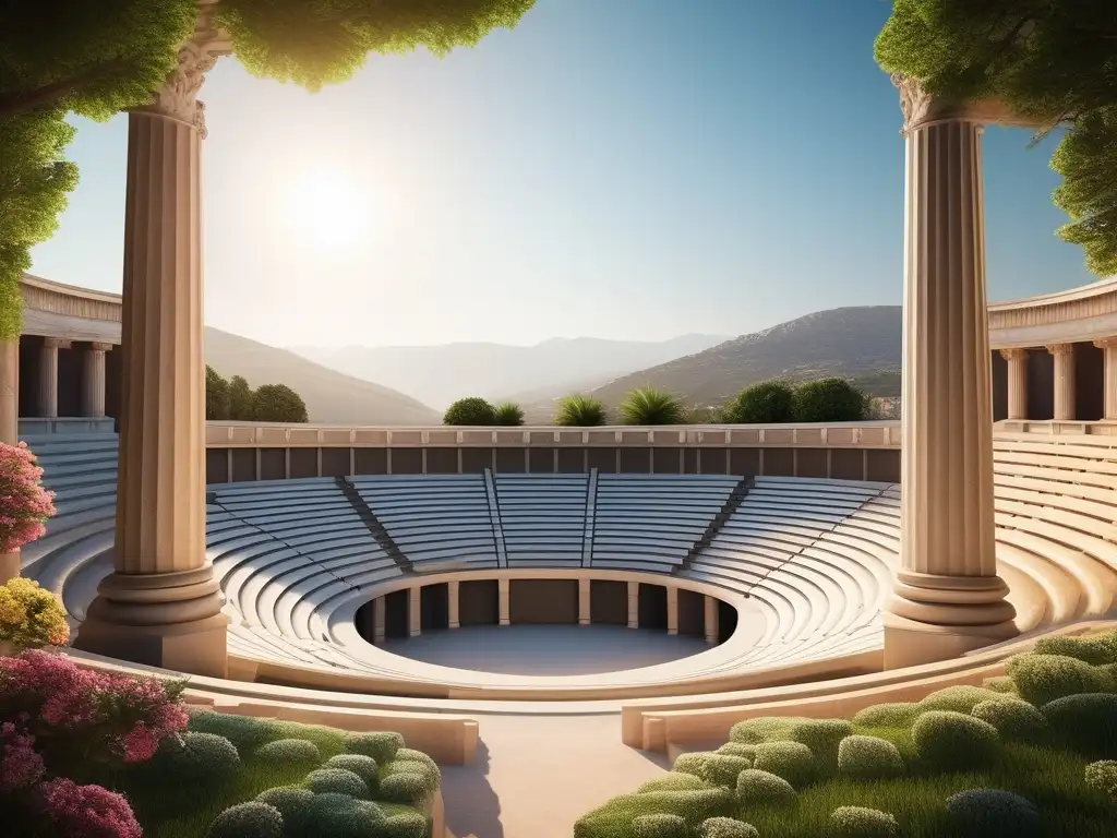 Imagen de un anfiteatro en Grecia Helenística, destacando la importancia del teatro