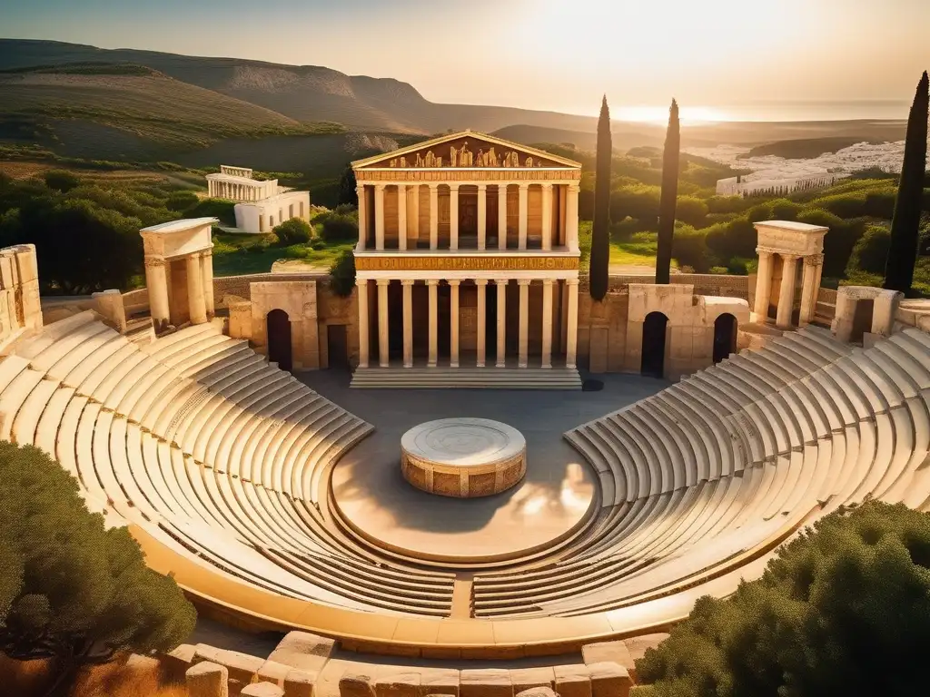 Imagen del festival musical Panateneas Atenea en un antiguo anfiteatro griego lleno de magia y música