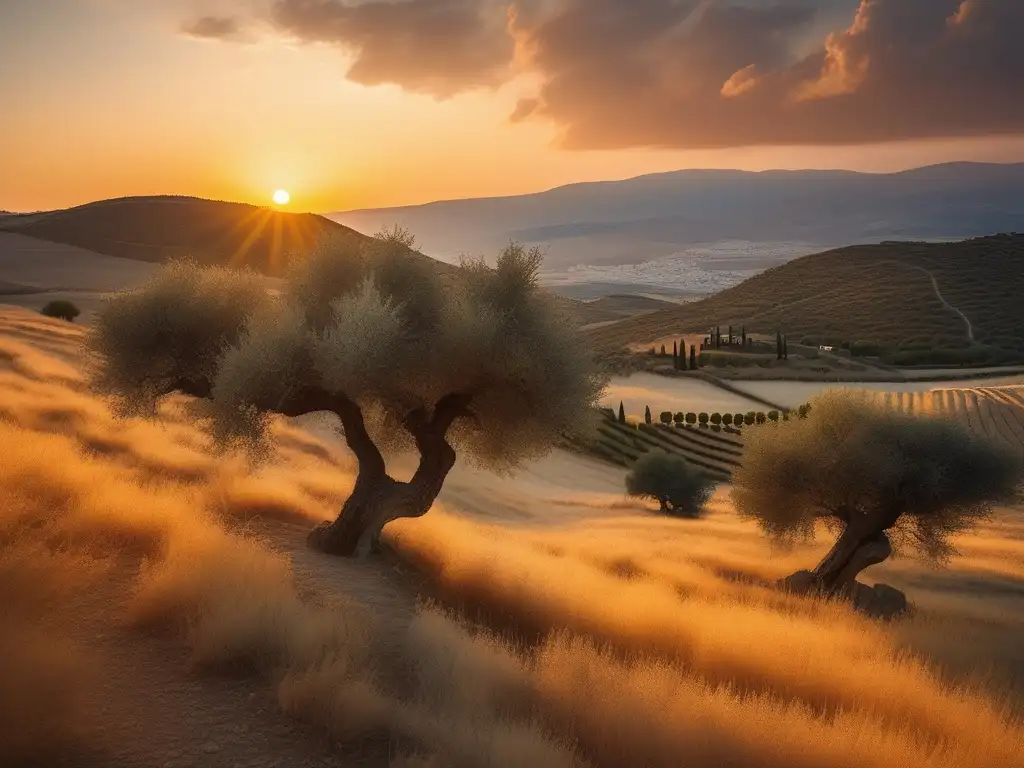 Influencia de la poesía arcaica en paisaje griego al atardecer