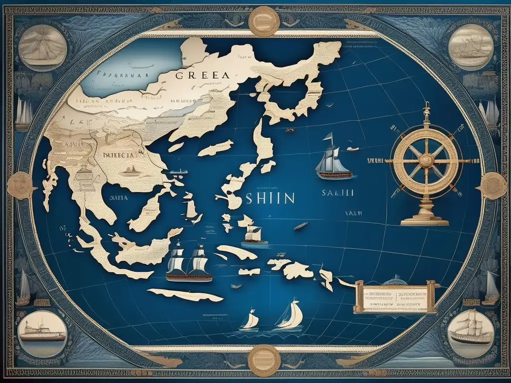 Mapa marítimo de la Antigua Grecia - Detallado y preciso, muestra costas, rutas y barcos antiguos