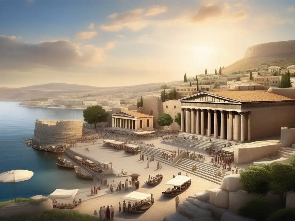 Ciudad griega antigua vibrante Ciudad griega antigua, origen de la democracia en Grecia