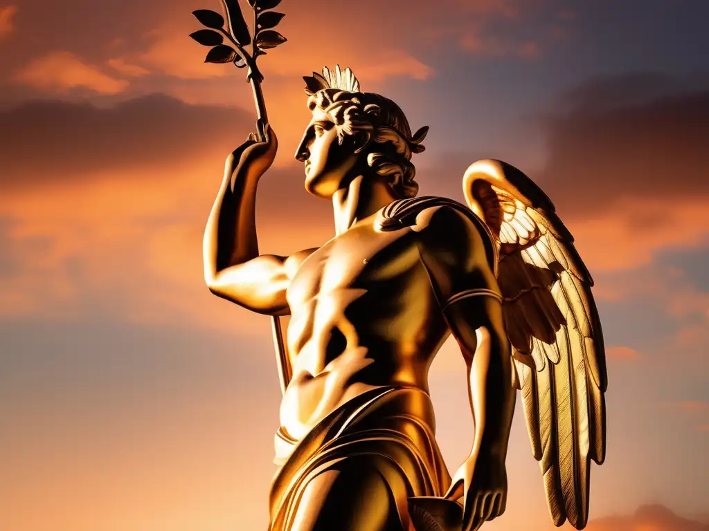 Apollo, dios griego de la medicina, en majestuosa pose contra un cielo vibrante