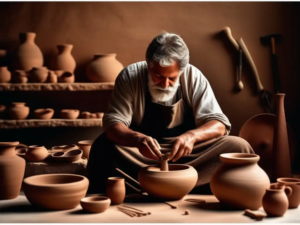 Artesano griego antiguo en proceso de fabricación de cerámica