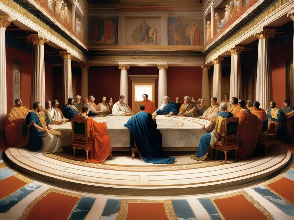 Reunión diplomática griega en gran salón Reunión diplomática en Grecia: Estrategias diplomáticas de la Antigua Grecia