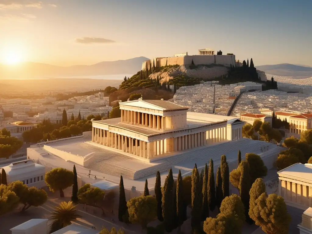 Acropolis en la antigua ciudad de Atenas Estrategias diplomáticas de la Antigua Grecia: Acropolis, ciudad de Atenas, embajadores negociando, detalles históricos