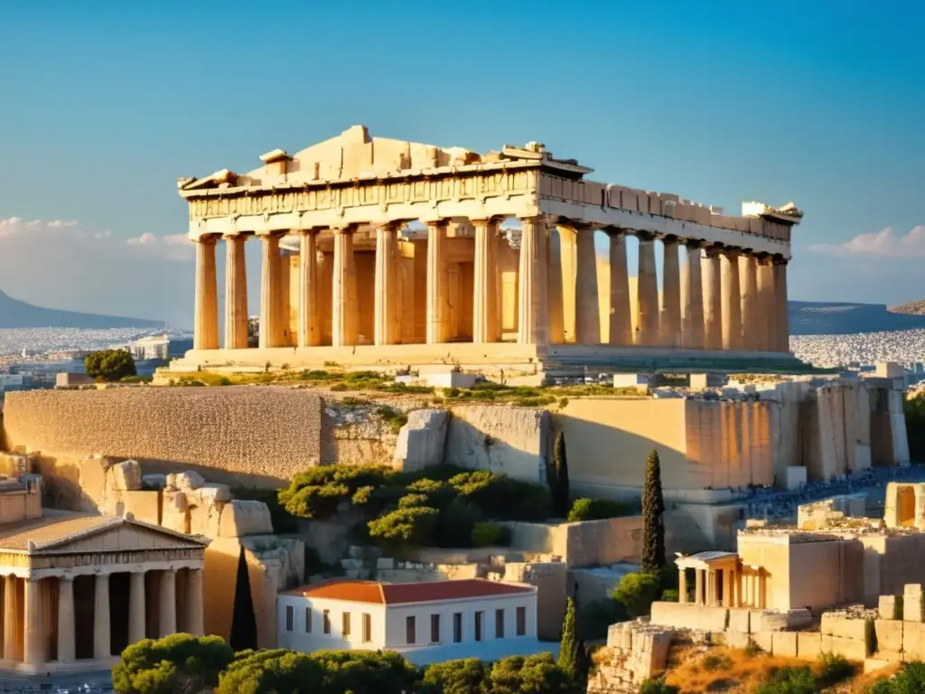 Vista impresionante de Atenas, ciudad icónica bañada en cálida luz dorada