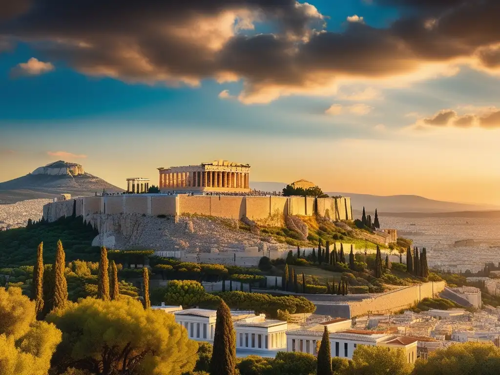 Vista espectacular de Atenas, Grecia, durante la hora dorada