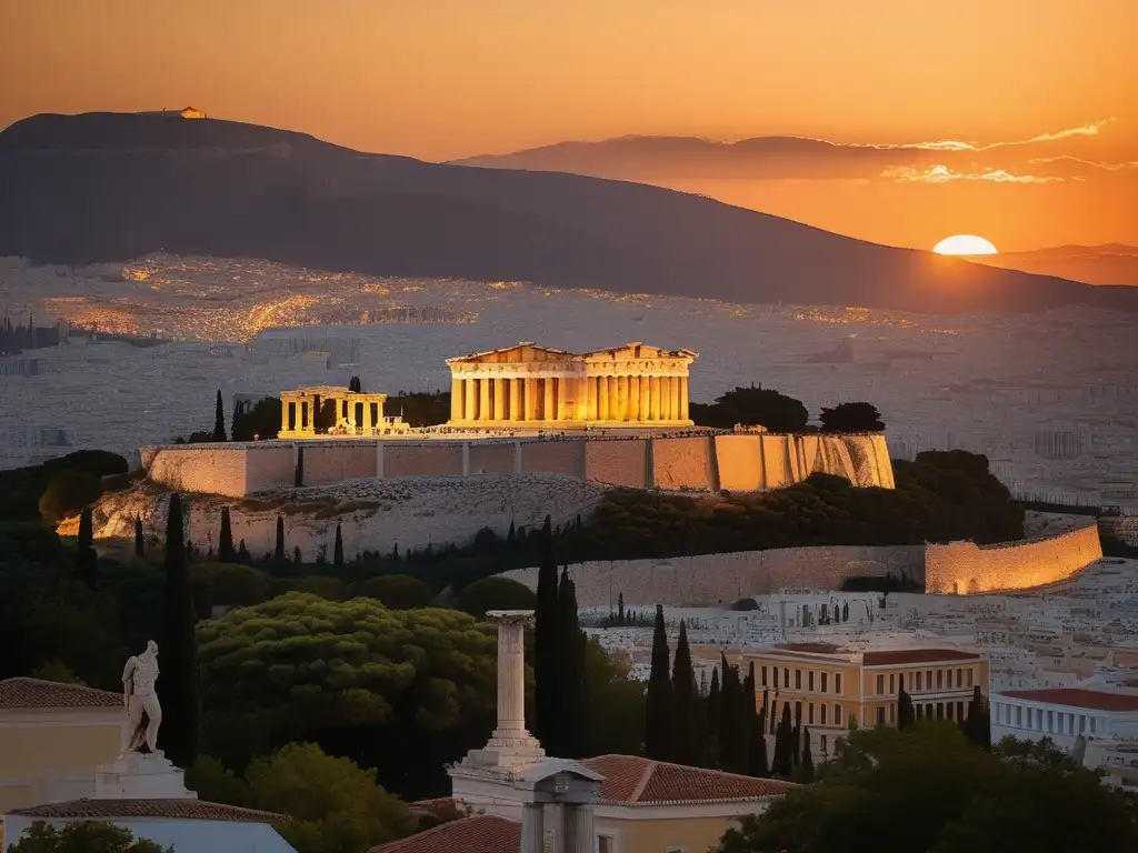 Vista impresionante de la antigua Atenas, Grecia, con la icónica Acrópolis al fondo