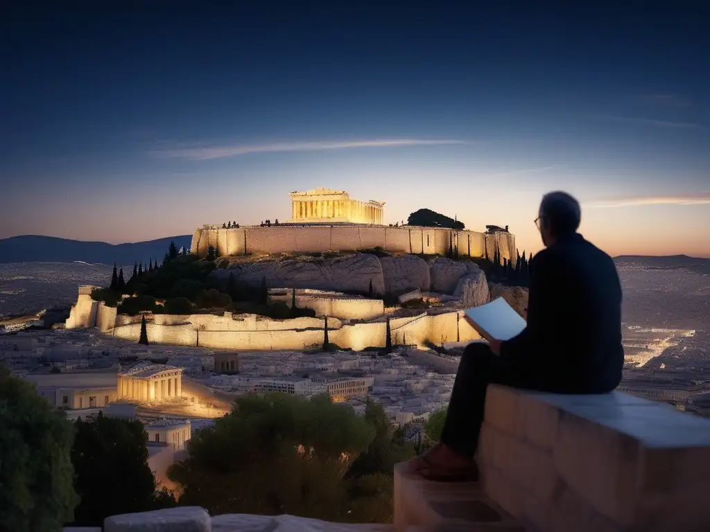 Atardecer en Atenas con la Acropolis iluminada - Enigmas poesía griega antigua