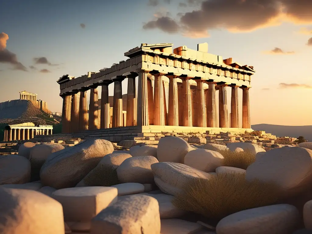 Innovaciones en la Antigua Atenas: Vista impresionante de la Acropolis al atardecer