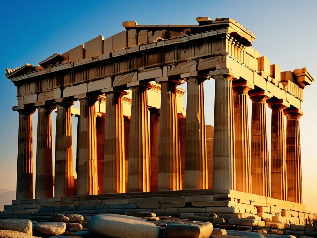 Legado democrático de Solón en Grecia: Acropolis dorada, Parthenon majestuoso, esculturas detalladas y paisaje vibrante