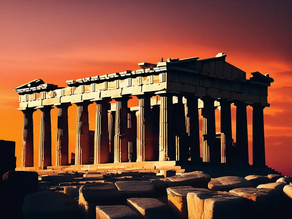 Influencia de Pericles en Occidente: Atardecer impresionante de la Acrópolis en Atenas, Grecia