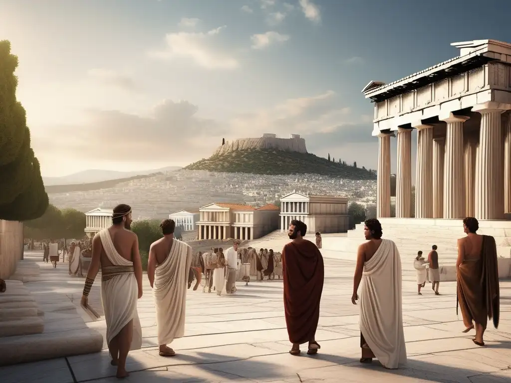 Descubriendo la Atenas arcaica: imagen realista y minimalista que muestra la vibrante ciudad-estado griega y su icónico Acropolis