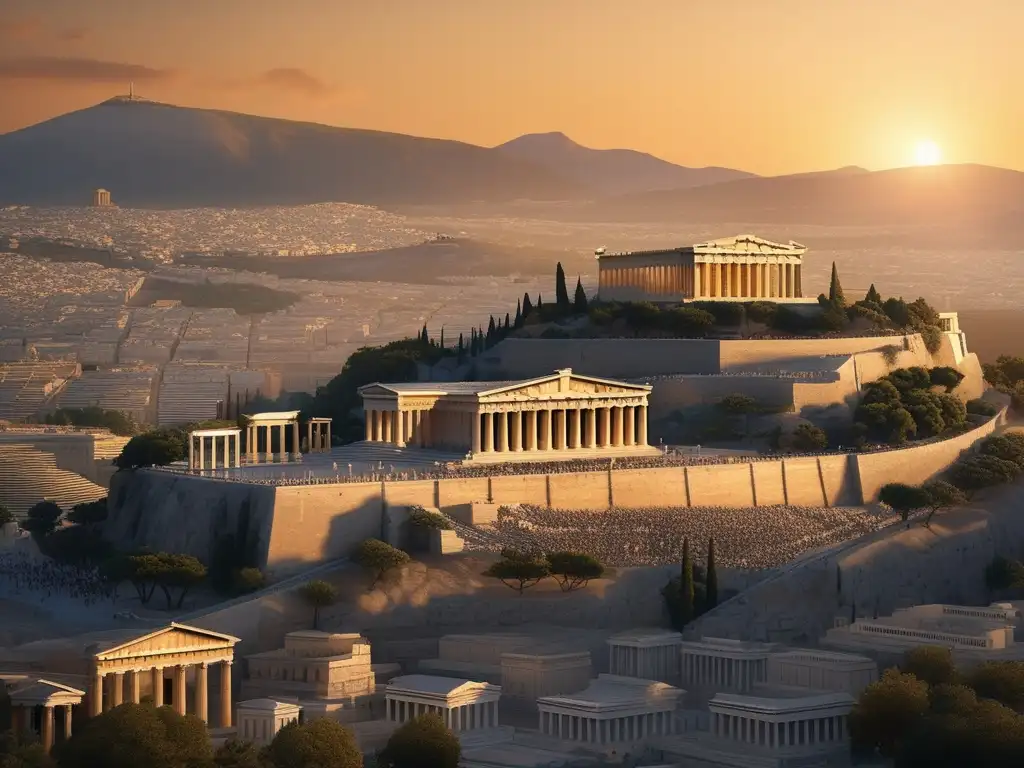 Diferencias democracia ateniense y actual: imagen 8k de Atenas, destacando Parthenon, Agora y Acropolis