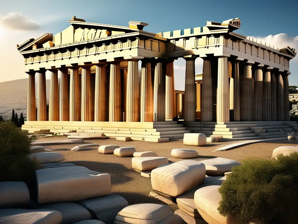 Imagen de la antigua ciudad de Atenas, con el Parthenon y alianzas militares en la Antigua Grecia