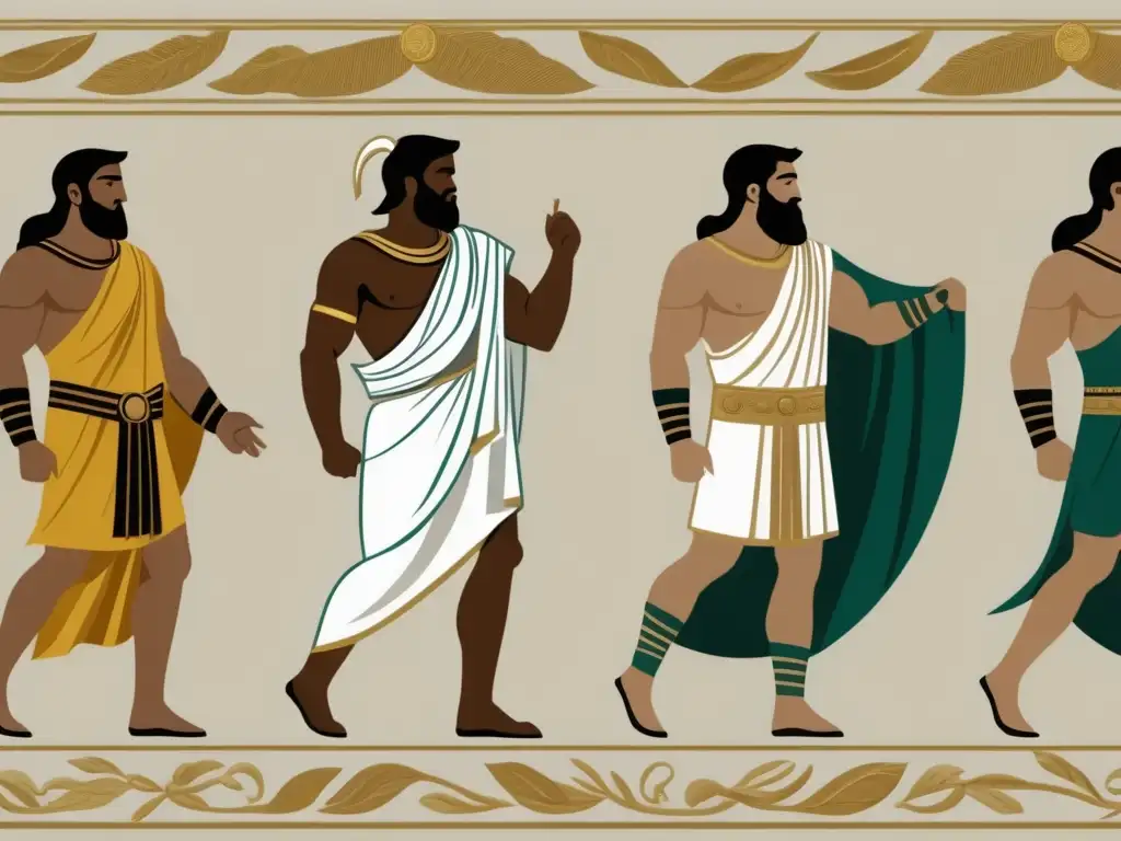 Vestimenta democrática en Grecia antigua: atuendos de atenienses y espartanos, contrastando estilos y valores