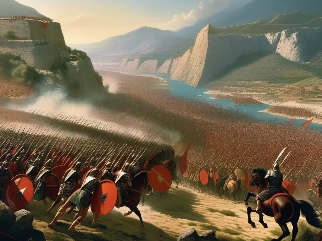 Batalla de Termópilas: Leonidas y los espartanos enfrentan al ejército persa en un paisaje impresionante