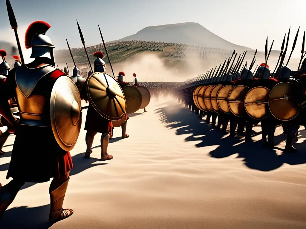 Batalla de falanges griegas Táctica de formación en falange griega durante la guerra, con soldados griegos en una batalla épica