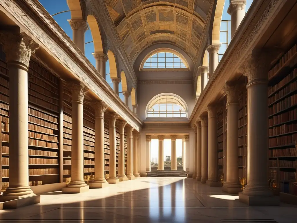 Biblioteca grandiosa de Alexandria en el periodo helenístico, muestra influencia en mundo moderno