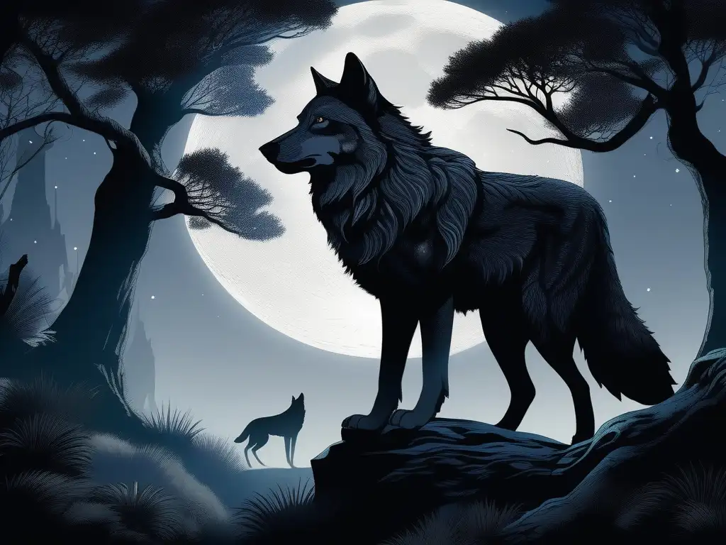 bosque griego antiguo iluminado por la luna con un lobo majestuoso 11 1