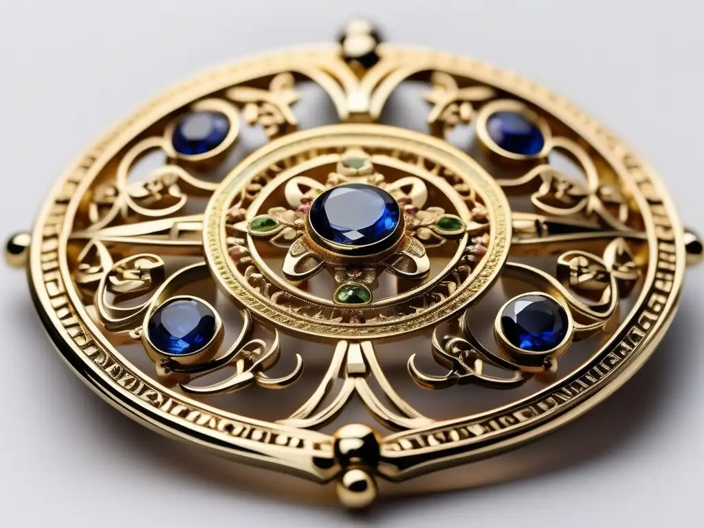 Simbolismo oculto en la moda griega - Broche de oro con gemas y filigranas