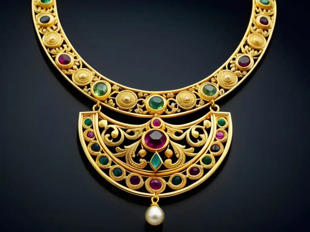 Joyería antigua Grecia legado brillante - Detallada imagen de un collar de oro de la antigua Grecia, con filigranas y gemas intrincadas