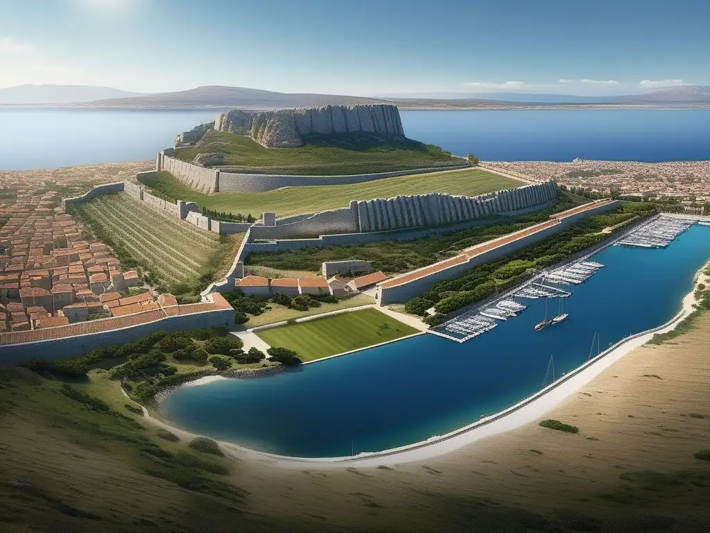 Vista panorámica de la antigua ciudad de Corinto, estratégicamente ubicada entre el mar Egeo y el mar Jónico