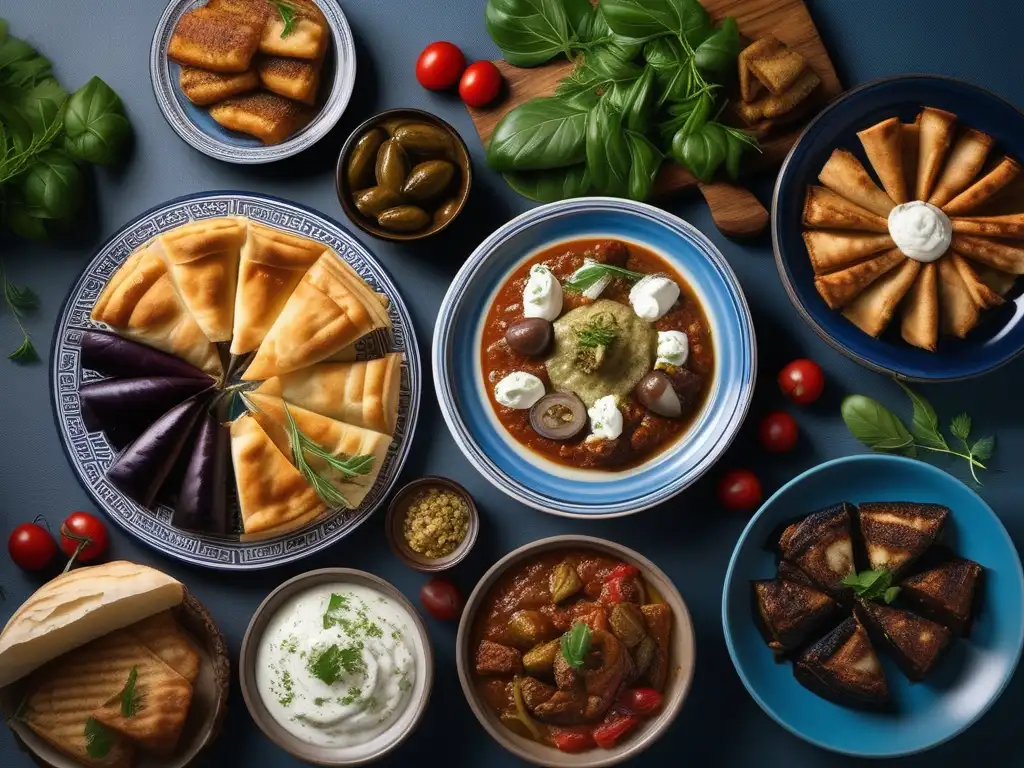 Delicias auténticas griegas: moussaka, souvlaki, dolmades, spanakopita, tzatziki