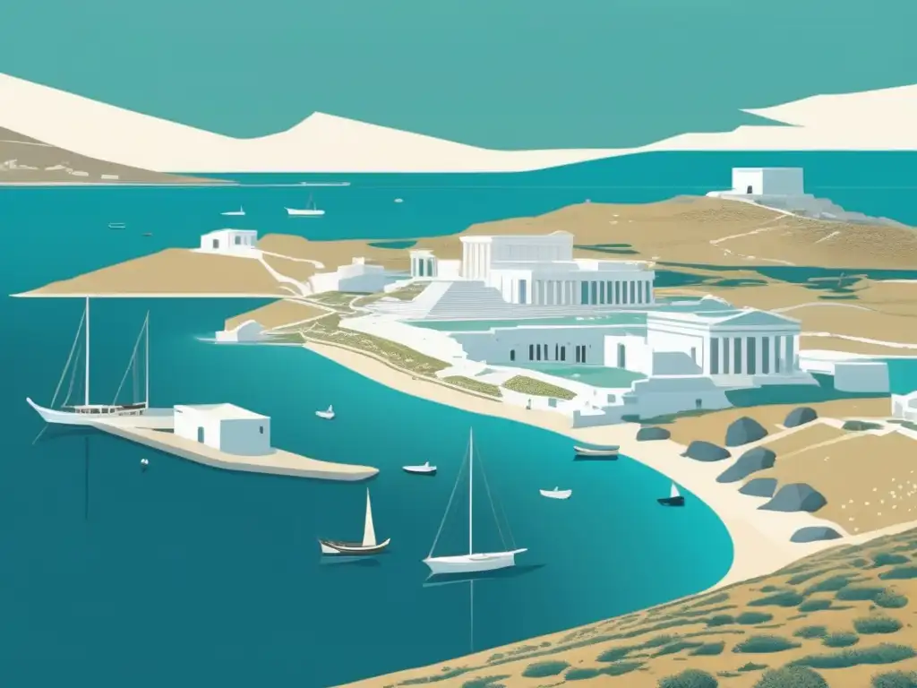 Delos: Retrato poético de una ciudad mítica, con Apollo y Artemis recién nacidos, rodeados de belleza celestial